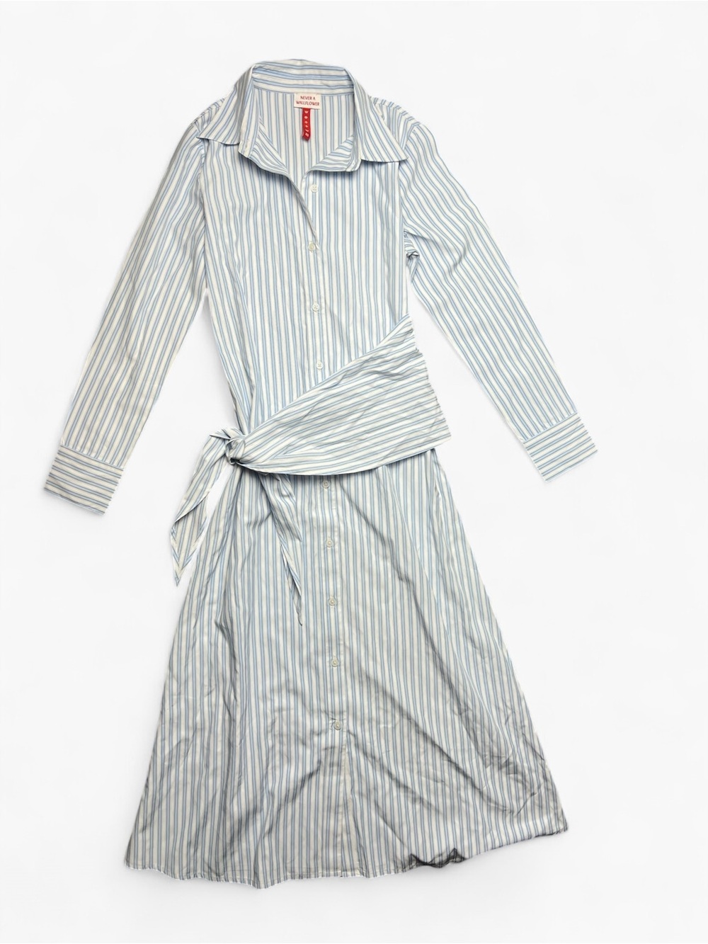 Never A Wallflower Blue & White Stripe Tie Waist Midi Shirt Dress XS